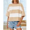 imageZESICA Womens Summer 2025 34 Sleeve Casual Tee Tops Crewneck Drop Shoulder Color Block Oversized TShirtsLightkhaki