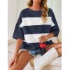 imageZESICA Womens Summer 2025 34 Sleeve Casual Tee Tops Crewneck Drop Shoulder Color Block Oversized TShirtsNavy