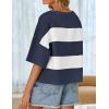 imageZESICA Womens Summer 2025 34 Sleeve Casual Tee Tops Crewneck Drop Shoulder Color Block Oversized TShirtsNavy