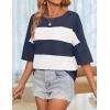 imageZESICA Womens Summer 2025 34 Sleeve Casual Tee Tops Crewneck Drop Shoulder Color Block Oversized TShirtsNavy