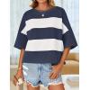imageZESICA Womens Summer 2025 34 Sleeve Casual Tee Tops Crewneck Drop Shoulder Color Block Oversized TShirtsNavy