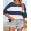 imageZESICA Womens Summer 2025 34 Sleeve Casual Tee Tops Crewneck Drop Shoulder Color Block Oversized TShirtsNavy