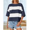 imageZESICA Womens Summer 2025 34 Sleeve Casual Tee Tops Crewneck Drop Shoulder Color Block Oversized TShirtsNavy