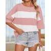 imageZESICA Womens Summer 2025 34 Sleeve Casual Tee Tops Crewneck Drop Shoulder Color Block Oversized TShirtsPink