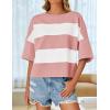 imageZESICA Womens Summer 2025 34 Sleeve Casual Tee Tops Crewneck Drop Shoulder Color Block Oversized TShirtsPink