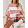 imageZESICA Womens Summer 2025 34 Sleeve Casual Tee Tops Crewneck Drop Shoulder Color Block Oversized TShirtsPink