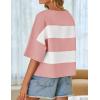 imageZESICA Womens Summer 2025 34 Sleeve Casual Tee Tops Crewneck Drop Shoulder Color Block Oversized TShirtsPink