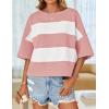 imageZESICA Womens Summer 2025 34 Sleeve Casual Tee Tops Crewneck Drop Shoulder Color Block Oversized TShirtsPink