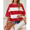 imageZESICA Womens Summer 2025 34 Sleeve Casual Tee Tops Crewneck Drop Shoulder Color Block Oversized TShirtsRed