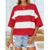 imageZESICA Womens Summer 2025 34 Sleeve Casual Tee Tops Crewneck Drop Shoulder Color Block Oversized TShirtsRed