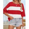 imageZESICA Womens Summer 2025 34 Sleeve Casual Tee Tops Crewneck Drop Shoulder Color Block Oversized TShirtsRed