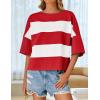 imageZESICA Womens Summer 2025 34 Sleeve Casual Tee Tops Crewneck Drop Shoulder Color Block Oversized TShirtsRed