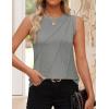 imageZESICA Womens Summer Pleated Tank Top Sleeveless Crewneck Casual Loose Flowy Tops Shirts 2025 Fashion Clothes OutfitsGrey