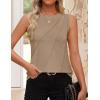 imageZESICA Womens Summer Pleated Tank Top Sleeveless Crewneck Casual Loose Flowy Tops Shirts 2025 Fashion Clothes OutfitsKhaki