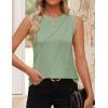 imageZESICA Womens Summer Pleated Tank Top Sleeveless Crewneck Casual Loose Flowy Tops Shirts 2025 Fashion Clothes OutfitsLightgreen