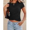 imageZESICA Womens Summer Short Sleeve Shirts Trendy Crew Neck Criss Cross Wrap Ruched Lace TopsBlack