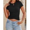 imageZESICA Womens Summer Short Sleeve Shirts Trendy Crew Neck Criss Cross Wrap Ruched Lace TopsBlack