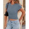 imageZESICA Womens Summer Short Sleeve Shirts Trendy Crew Neck Criss Cross Wrap Ruched Lace TopsDustyblue