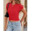 imageZESICA Womens Summer Short Sleeve Shirts Trendy Crew Neck Criss Cross Wrap Ruched Lace TopsRed