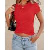 imageZESICA Womens Summer Short Sleeve Shirts Trendy Crew Neck Criss Cross Wrap Ruched Lace TopsRed