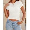 imageZESICA Womens Summer Short Sleeve Shirts Trendy Crew Neck Criss Cross Wrap Ruched Lace TopsWhite