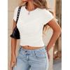 imageZESICA Womens Summer Short Sleeve Shirts Trendy Crew Neck Criss Cross Wrap Ruched Lace TopsWhite