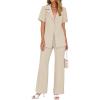 imageZESICA Womens 2025 Casual 2 Piece Outfits Short Sleeve Blazer Jacket and Wide Leg Pants Loose Business Suit SetsApricot