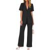 imageZESICA Womens 2025 Casual 2 Piece Outfits Short Sleeve Blazer Jacket and Wide Leg Pants Loose Business Suit SetsBlack