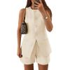 imageZESICA Womens 2025 Summer 2 Piece Short Sets Sleeveless Crew Neck Suit Vest Tops High Waist Shorts Business OutfitsApricot