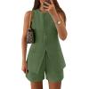 imageZESICA Womens 2025 Summer 2 Piece Short Sets Sleeveless Crew Neck Suit Vest Tops High Waist Shorts Business OutfitsArmygreen