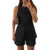 imageZESICA Womens 2025 Summer 2 Piece Short Sets Sleeveless Crew Neck Suit Vest Tops High Waist Shorts Business OutfitsBlack