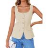 imageZESICA Womens 2025 Summer Casual Sleeveless Suit Vest Square Neck Button Down Work Business Blazer Vests WaistcoatApricot