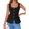 imageZESICA Womens 2025 Summer Casual Sleeveless Suit Vest Square Neck Button Down Work Business Blazer Vests WaistcoatBlack