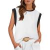 imageZESICA Womens Cap Sleeve Tank Tops Loose Fit Summer Trendy Crewneck Colorblock ShirtsWhite