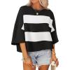 imageZESICA Womens Summer 2025 34 Sleeve Casual Tee Tops Crewneck Drop Shoulder Color Block Oversized TShirtsBlack