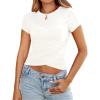imageZESICA Womens Summer Short Sleeve Shirts Trendy Crew Neck Criss Cross Wrap Ruched Lace TopsWhite