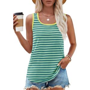imageZESICA Womens Summer Casual Striped Tank Top Sleeveless Scoop Neck Loose Fit Color Block Tops 2025 Fashion ClothesGreen