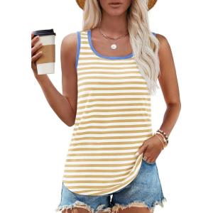 imageZESICA Womens Summer Casual Striped Tank Top Sleeveless Scoop Neck Loose Fit Color Block Tops 2025 Fashion ClothesKhaki