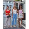 imageZESICA Womens Halter Tank Top 2025 Summer Sleeveless Scoop Neck Backless Shirts Slim Fitted Casual Ruched Crop TopsApricot