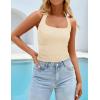 imageZESICA Womens Halter Tank Top 2025 Summer Sleeveless Scoop Neck Backless Shirts Slim Fitted Casual Ruched Crop TopsApricot