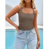 imageZESICA Womens Halter Tank Top 2025 Summer Sleeveless Scoop Neck Backless Shirts Slim Fitted Casual Ruched Crop TopsCoffee