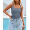 imageZESICA Womens Halter Tank Top 2025 Summer Sleeveless Scoop Neck Backless Shirts Slim Fitted Casual Ruched Crop TopsDarkblue