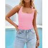 imageZESICA Womens Halter Tank Top 2025 Summer Sleeveless Scoop Neck Backless Shirts Slim Fitted Casual Ruched Crop TopsPink