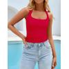 imageZESICA Womens Halter Tank Top 2025 Summer Sleeveless Scoop Neck Backless Shirts Slim Fitted Casual Ruched Crop TopsRed