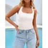 imageZESICA Womens Halter Tank Top 2025 Summer Sleeveless Scoop Neck Backless Shirts Slim Fitted Casual Ruched Crop TopsWhite