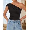 imageZESICA Womens One Shoulder Tank Tops 2025 Summer Sleeveless Going Out T Shirts Knit Slim Fit Fashion Tee TopBlack