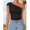 imageZESICA Womens One Shoulder Tank Tops 2025 Summer Sleeveless Going Out T Shirts Knit Slim Fit Fashion Tee TopBlack