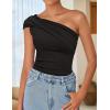 imageZESICA Womens One Shoulder Tank Tops 2025 Summer Sleeveless Going Out T Shirts Knit Slim Fit Fashion Tee TopBlack