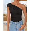 imageZESICA Womens One Shoulder Tank Tops 2025 Summer Sleeveless Going Out T Shirts Knit Slim Fit Fashion Tee TopBlack