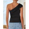 imageZESICA Womens One Shoulder Tank Tops 2025 Summer Sleeveless Going Out T Shirts Knit Slim Fit Fashion Tee TopBlack